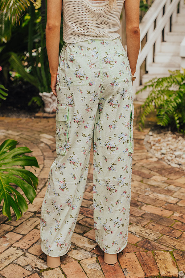 Premium Free Spirit High Waist Floral Cargo Pants in Mint - Ultimate Comfort & Style