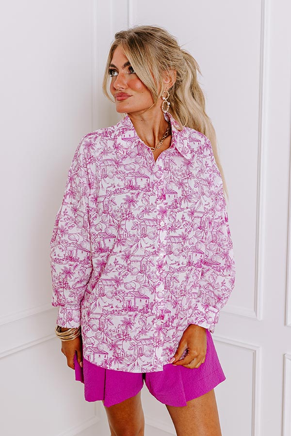 Premium Tropical Lifestyle Button-Up Shirt in Vibrant Hot Pink