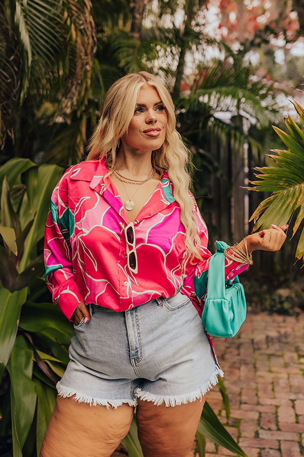 Ultimate Satin Button-Up Shirt: Hot Pink Curves Edition