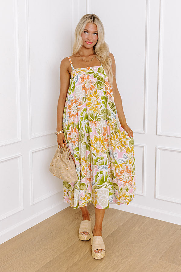 Premium Talk Of The Tropics Midi Dress - Floral Elegance