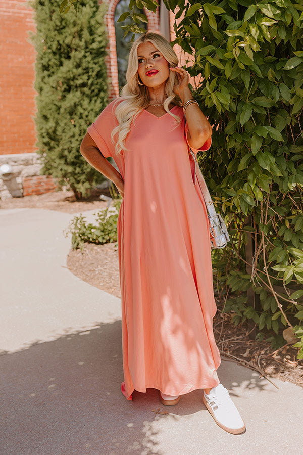 Ultimate Comfort Maxi T-Shirt Dress in Peach