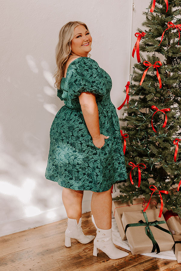 Ultimate Holiday Happiness Jacquard Mini Dress - Hunter Green Curves