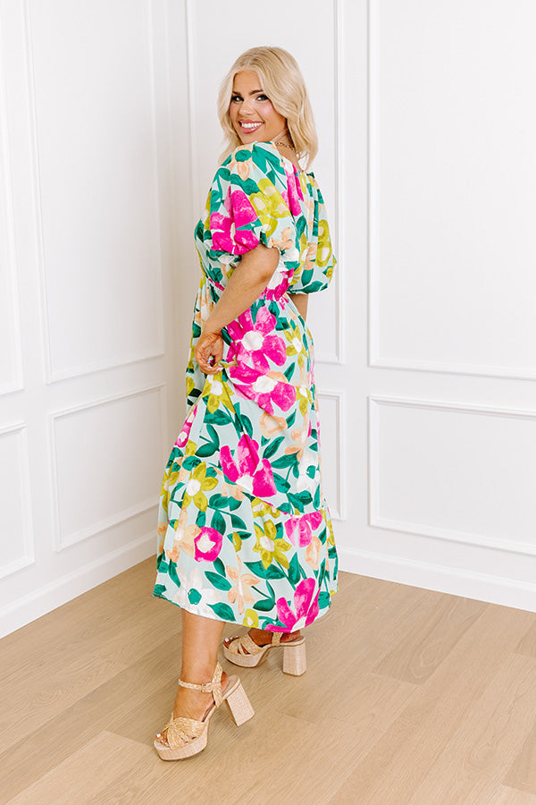 Premium Porch Swing Floral Midi Dress - Sunset Elegance