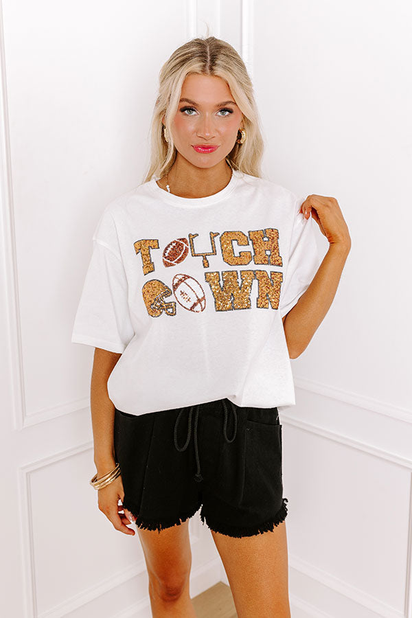 Ultimate Touchdown Sequin Oversized Tee - White