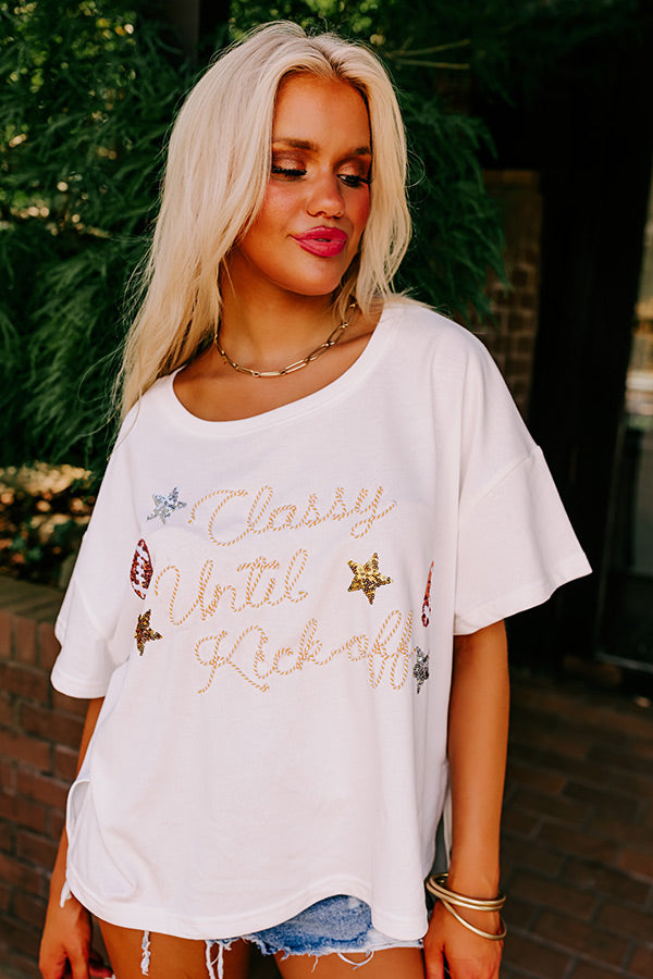 Premium Tailgate Tee: Classy Until Kick Off in White