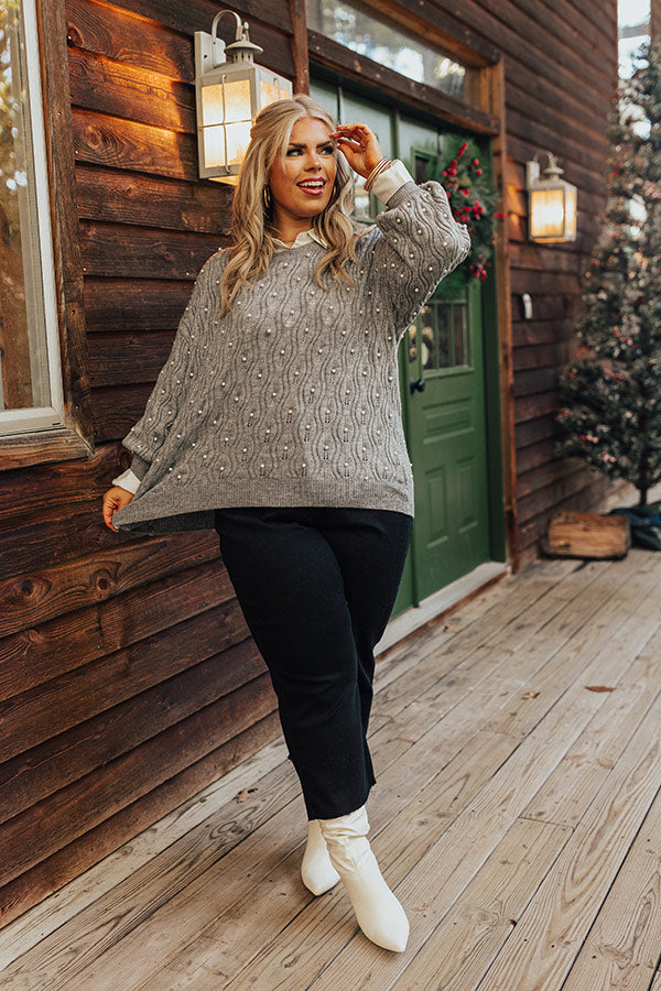 Premium Chilly Wind Embellished Knit Sweater - Grey Curves