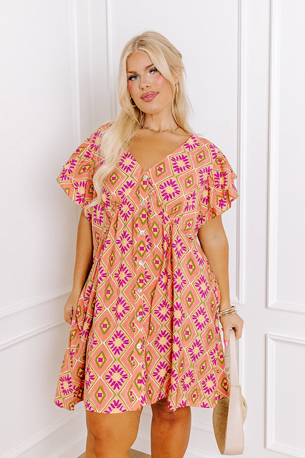 Premium Cabo Mini Dress - Peach Geometric Print