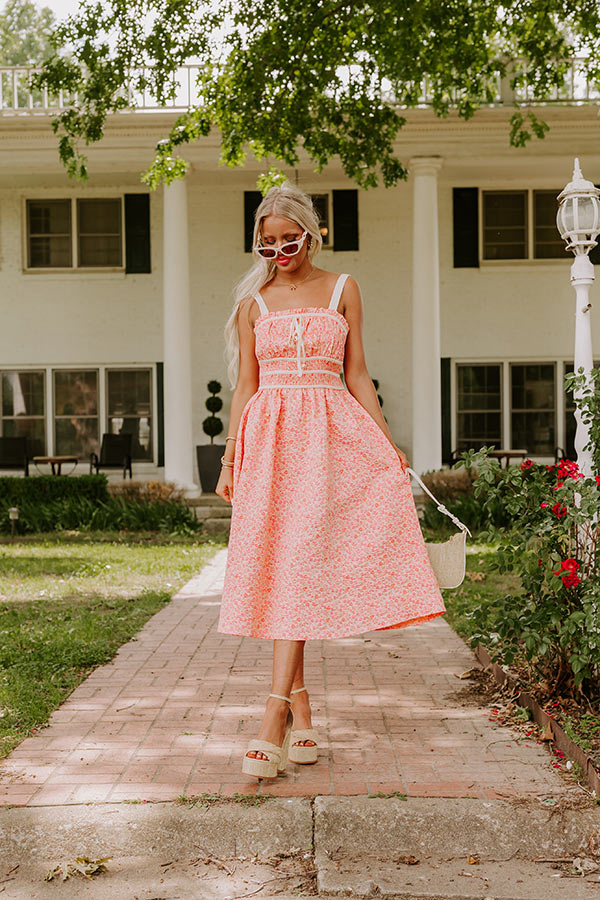 Premium Peach Jacquard Midi Dress - Ultimate Garden Party Style