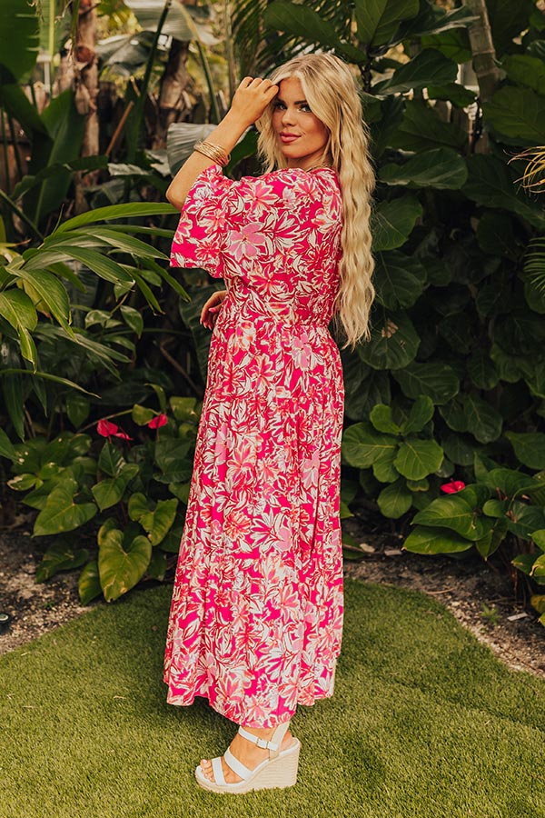 Premium Blossom Breeze Floral Maxi Dress - Hot Pink Curves