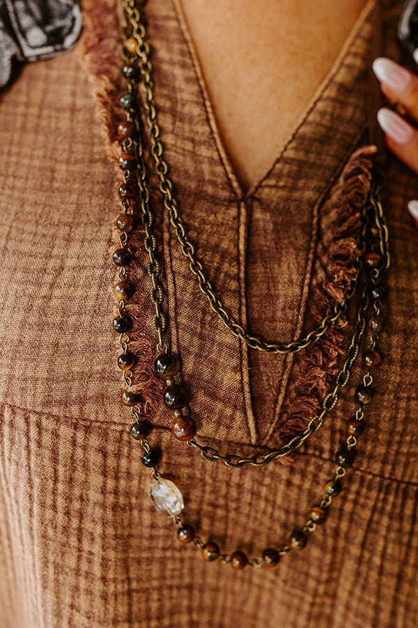 Premium Casual Chats Layered Necklace - Brown Semi Precious Beads