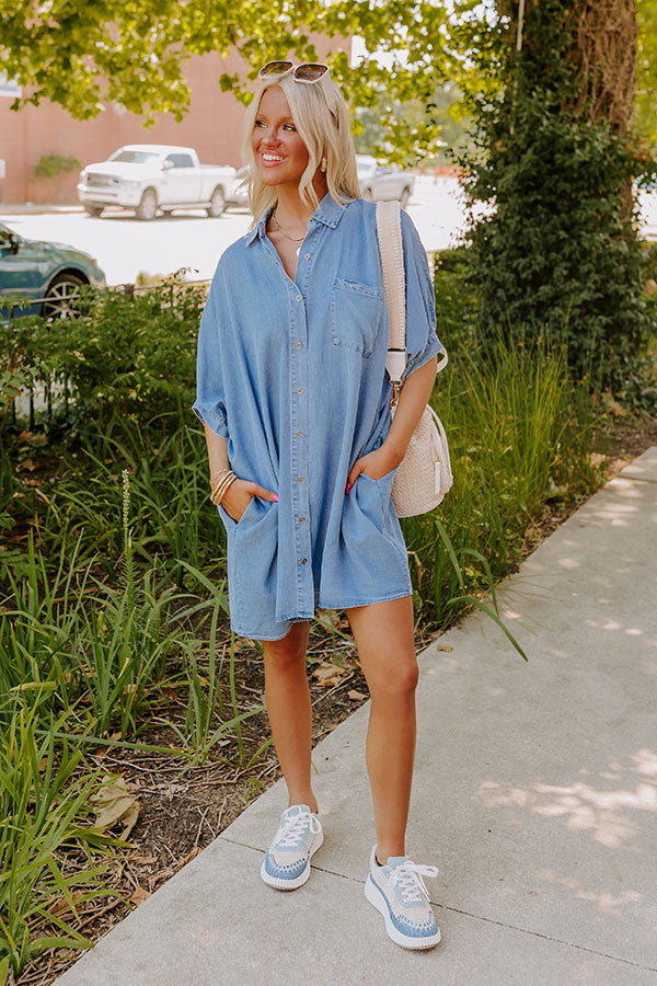 Premium Chambray Tunic Dress - Oversized Medium Wash