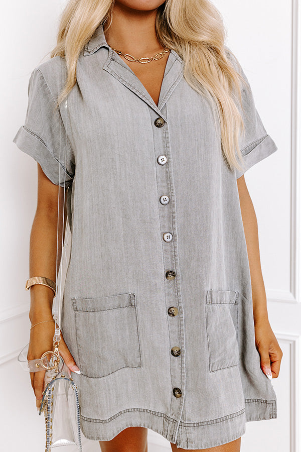 Premium Chambray Mini Dress - Ultimate Lake Life Style in Grey