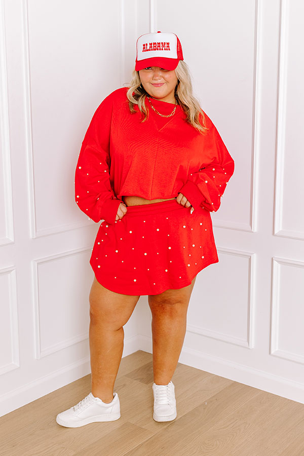 Premium Sideline Chic Pearl Crop Sweatshirt - Red Curves Edition