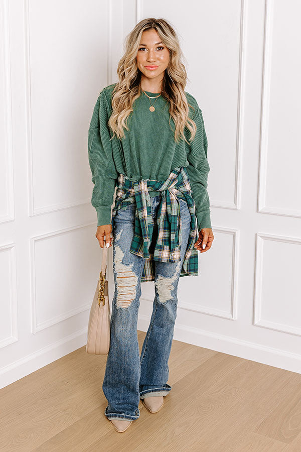 Premium Cedar Creek Waffle Knit Top - Hunter Green