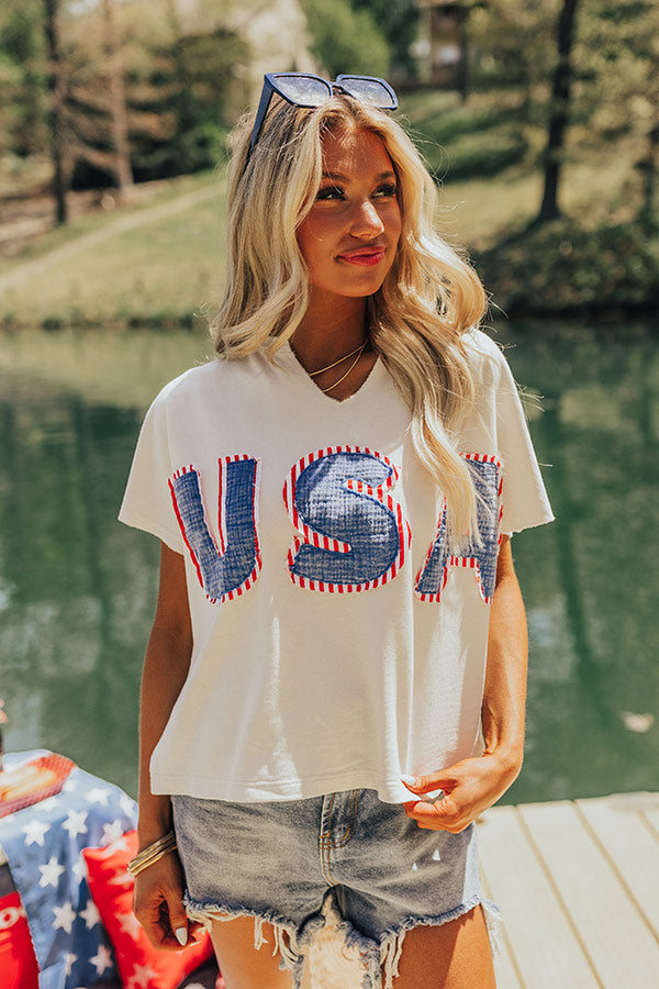 Premium Vintage USA Patch Top - Ivory Wash