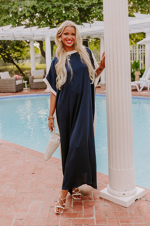 Premium Uptown Elegance Caftan Maxi Dress - Navy