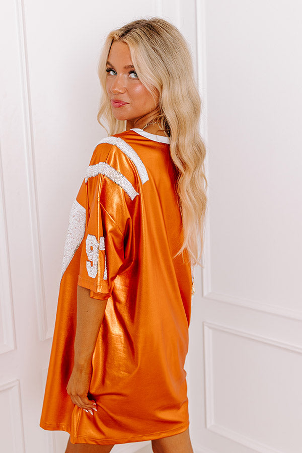 Ultimate Game Day Faux Leather Mini Dress - Orange Sparkle