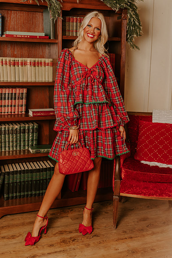 Premium Velvet Accent Plaid Mini Dress