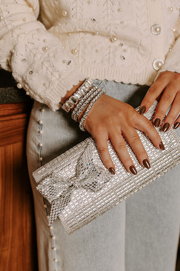 Premium Silver Rhinestone Glam Clutch with Detachable Strap