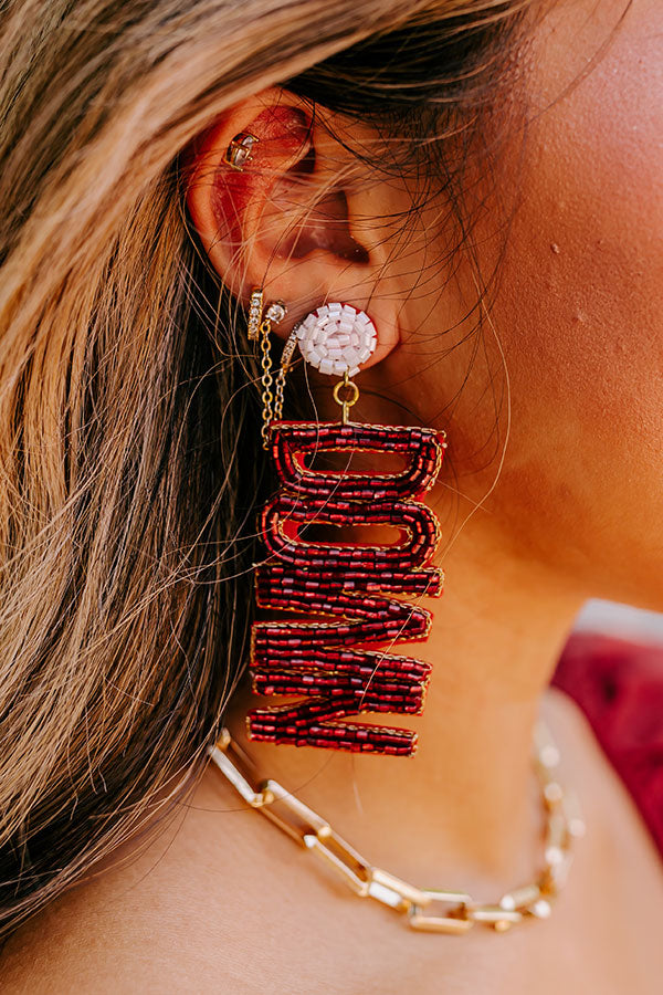 Premium Touchdown Beaded Earrings in Wine - Ultimate Team Spirit