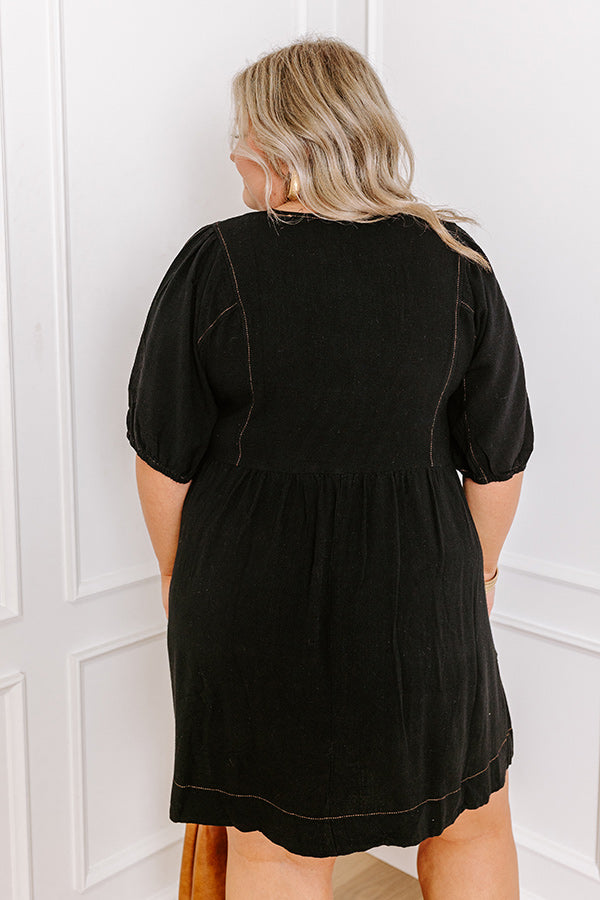 Ultimate Summer Party Linen-Blend Mini Dress - Black Curves