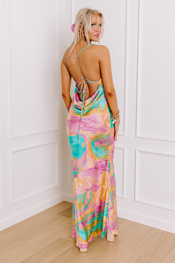 Premium Sunset Sangria Satin Maxi Dress - Luxe Pink Elegance