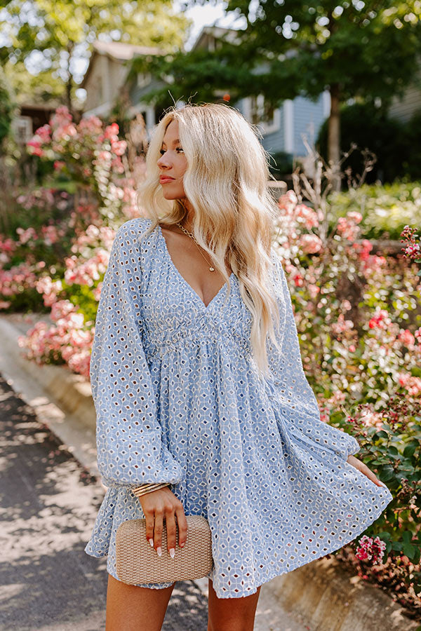 Ultimate Romance In The Air Eyelet Mini Dress - Blue