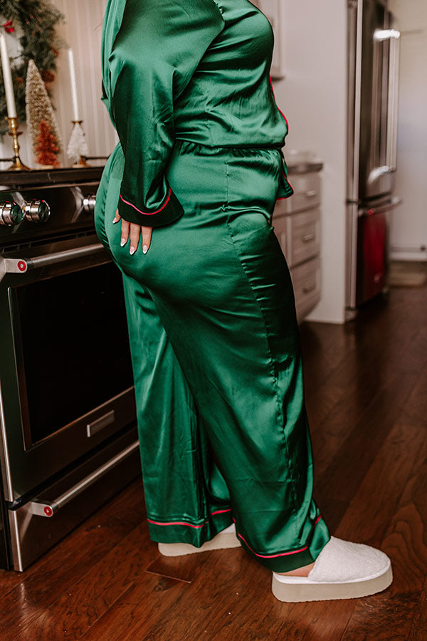 Premium Satin Pajama Pants - Hunter Green | Ultimate Comfort for Curves