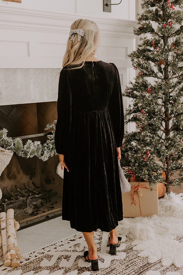 Premium Velvet Bow Midi Dress - Ultimate Elegance in Black