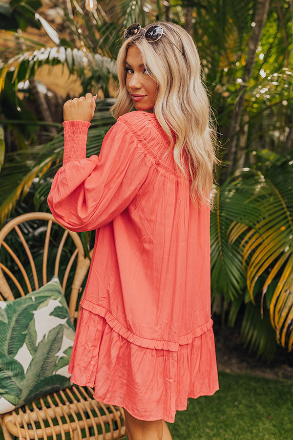 Premium Coastal Brunch Shift Dress in Coral