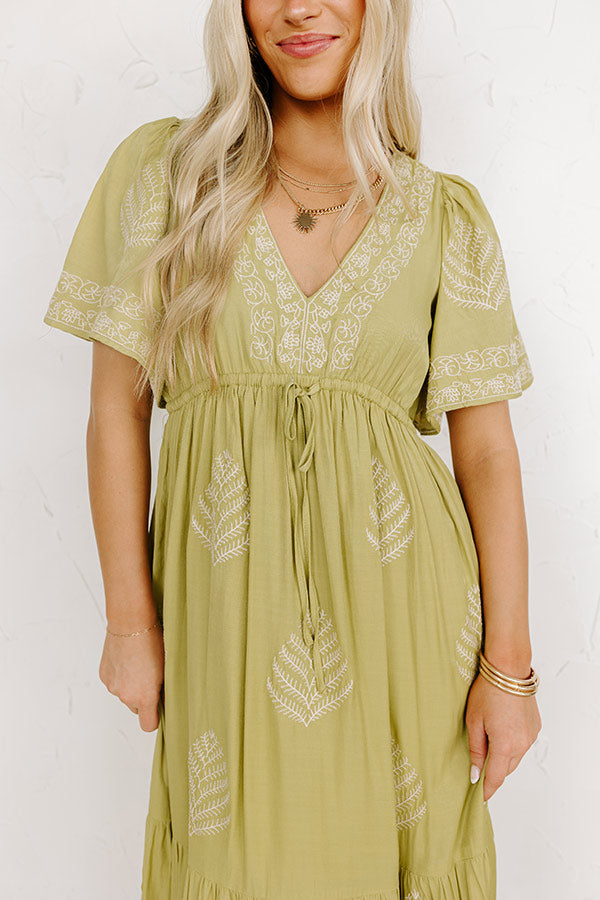 Premium Venice Stroll Embroidered Maxi Dress - Ultimate Boho Style in Chartreuse