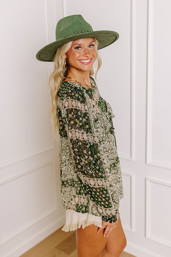 Premium Olive Floral Paisley Shift Top