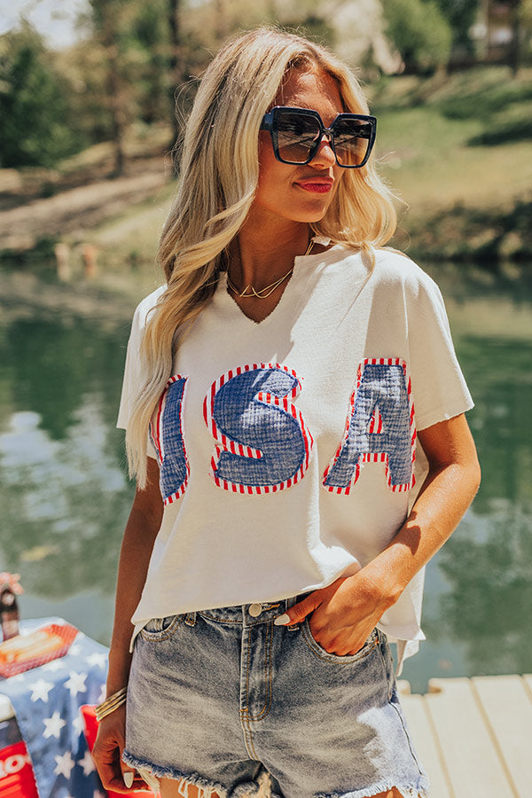 Premium Vintage USA Patch Top - Ivory Wash