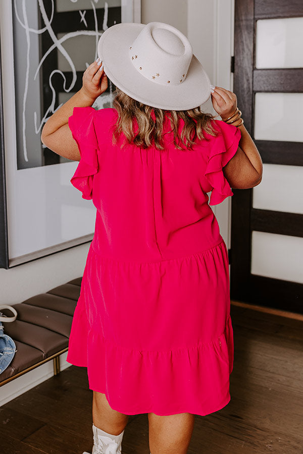 Premium Hidden Bungalow Embroidered Dress - Hot Pink Curves