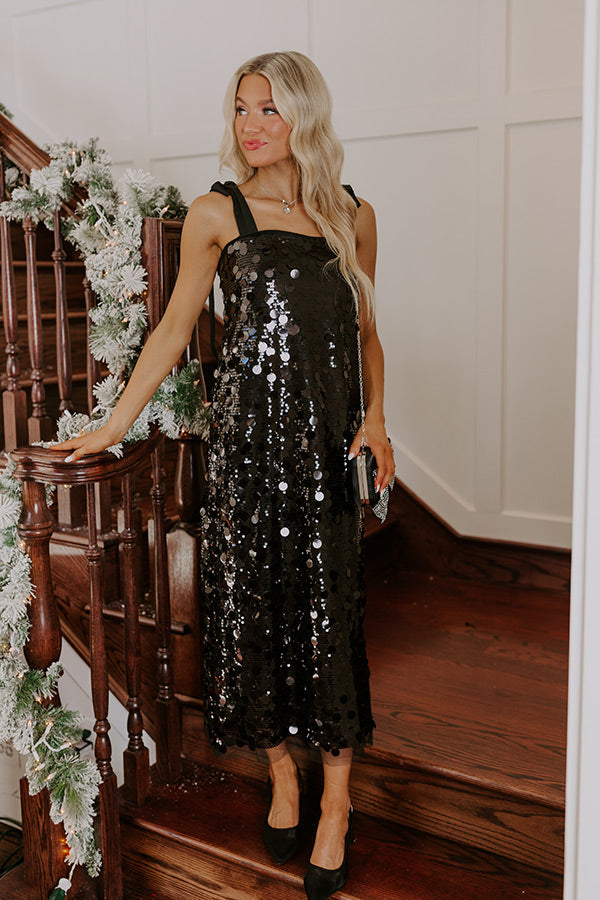 Ultimate Glamour Sequin Midi Dress - Black