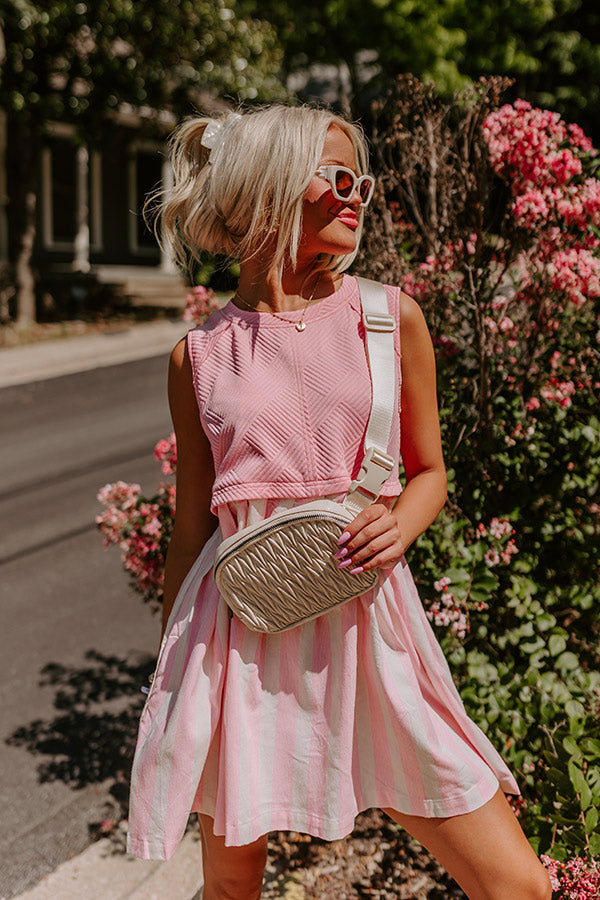 Premium Cute Smile Striped Mini Dress - Pink