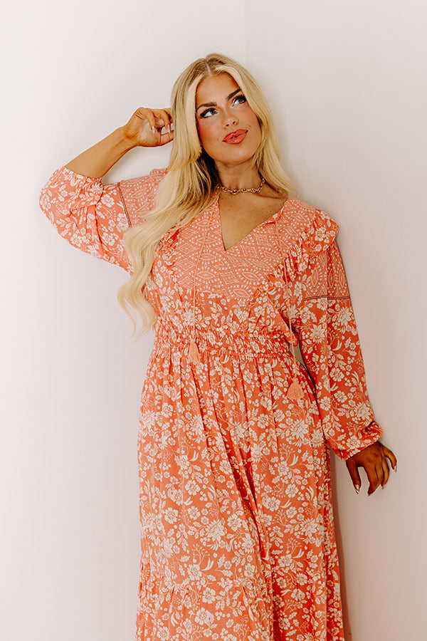 Premium Peach Curves Floral Midi Dress - Ultimate Style for Every Occasion