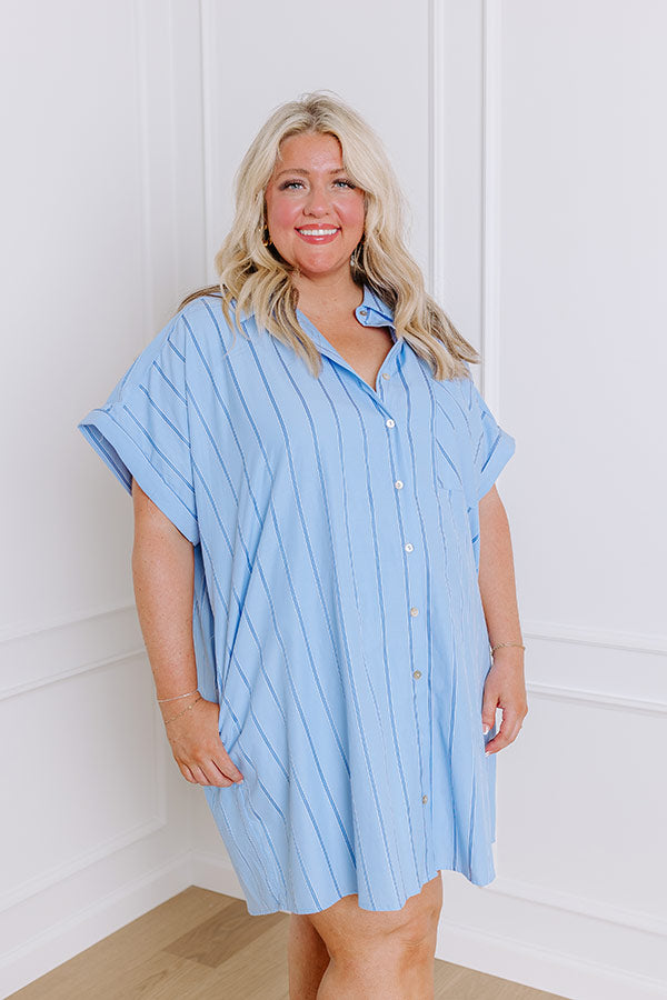 Premium Yacht Club Striped Mini Dress | Sky Blue Elegance