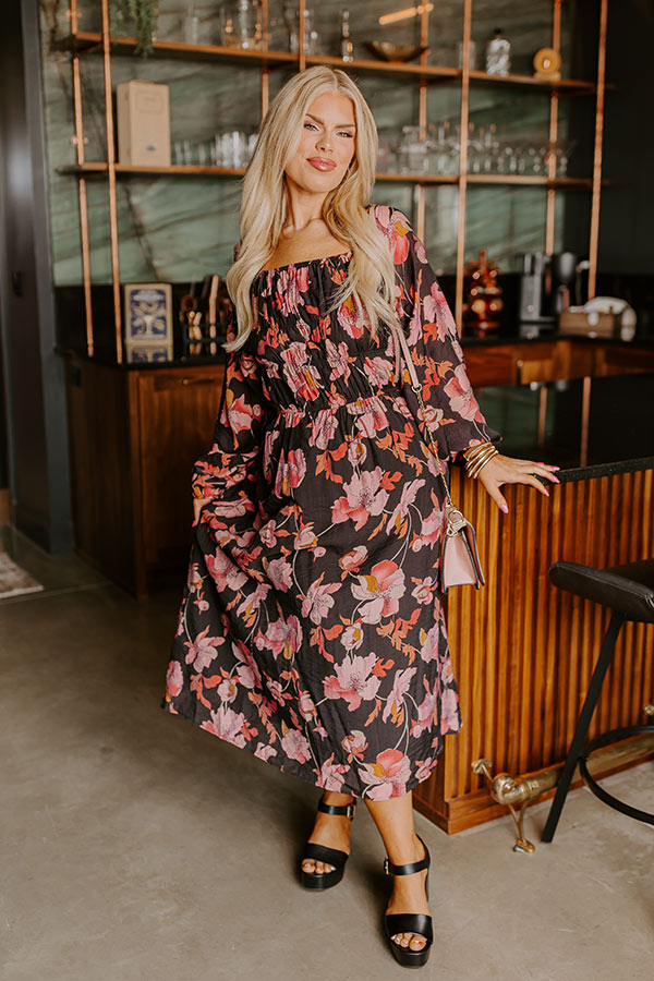 Premium Napa Valley Floral Elegance Midi Dress