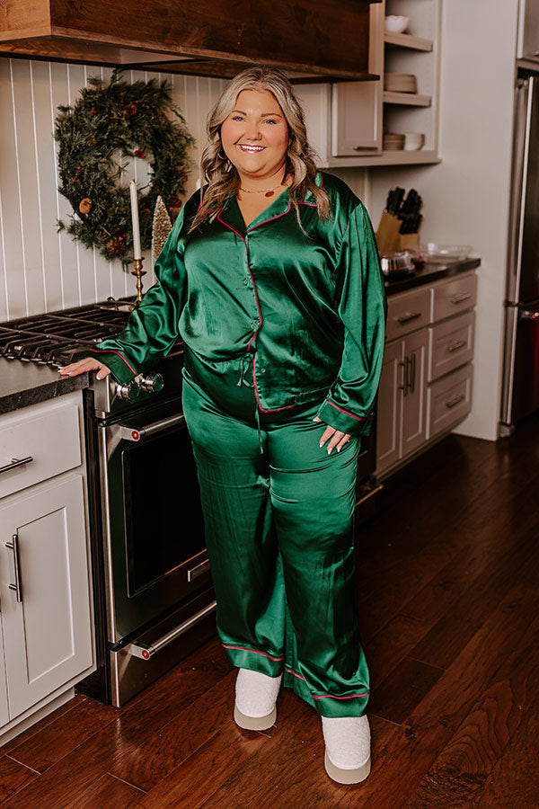 Premium Satin Pajama Pants - Hunter Green | Ultimate Comfort for Curves