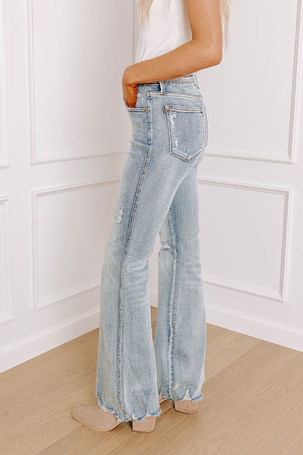 Premium JUDY BLUE Zoe Midrise Distressed Flare Jeans