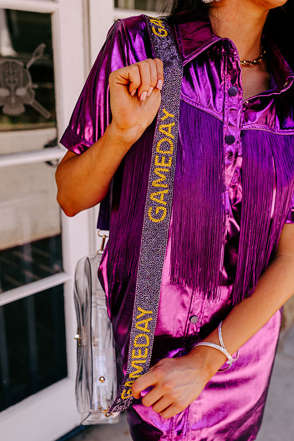 Premium Gameday Beaded Bag Strap - Yellow & Purple Style