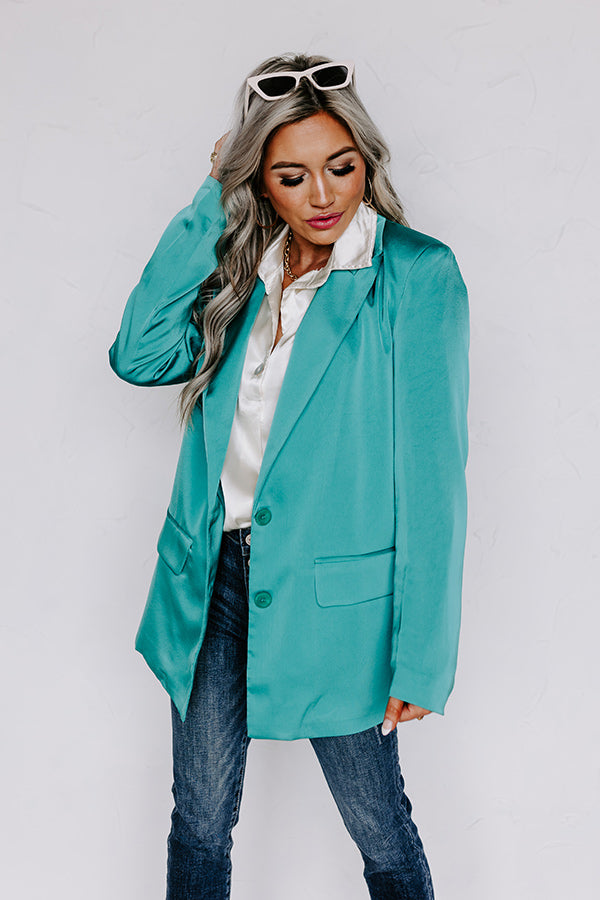 Premium Turquoise Satin Blazer - Ultimate Business Chic