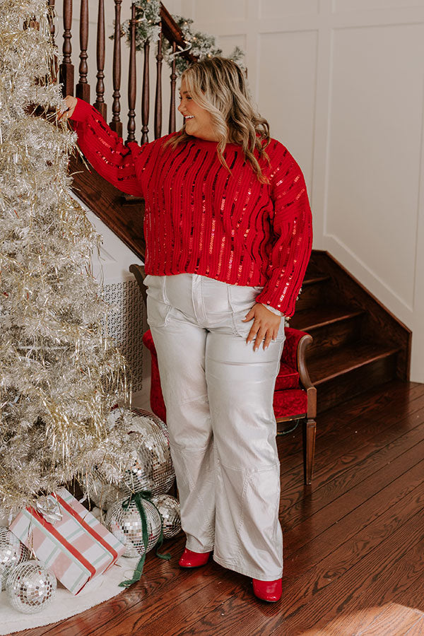 Premium Holiday Sparkle Sequin Sweater - Red Curves