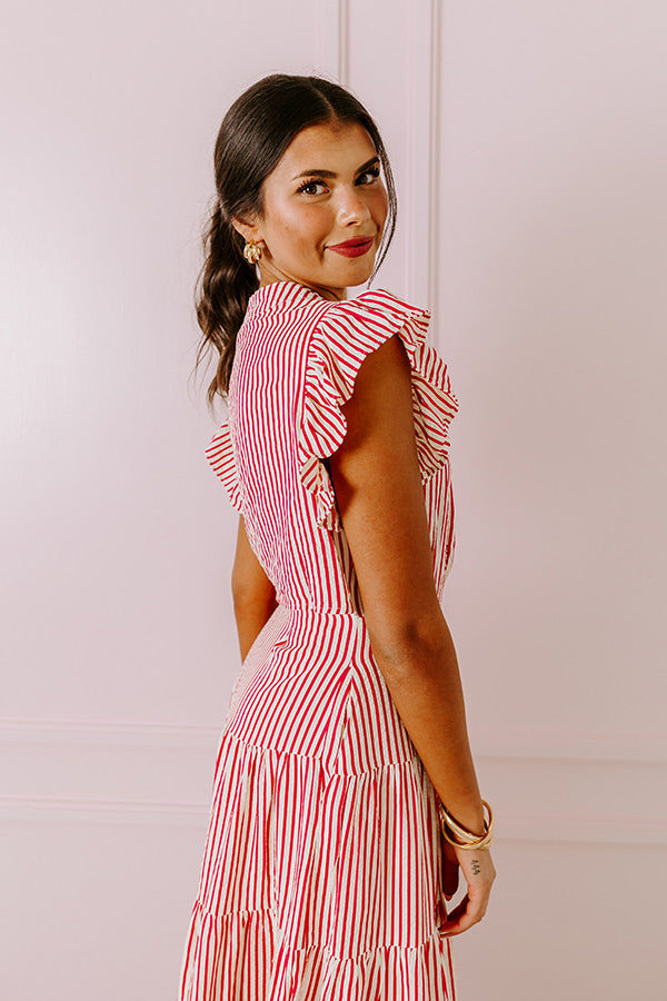 Ultimate Bayside Brunch Stripe Midi Dress in Hot Pink