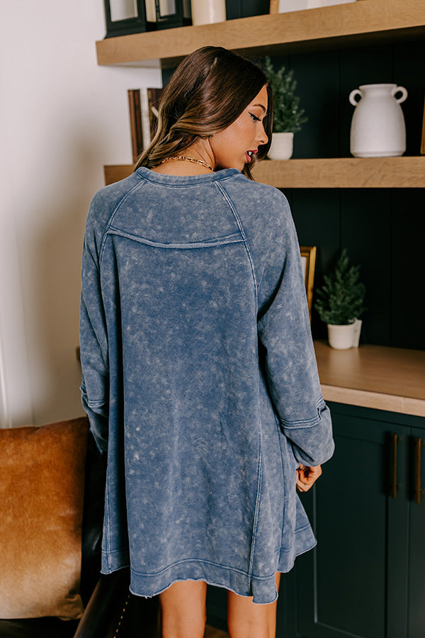 Ultimate Casual Brunch Mineral Wash Mini Dress in Blue - Effortless Style