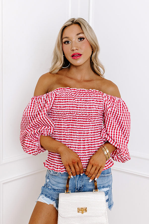 Premium Summer Rhythm Gingham Top - Red & White