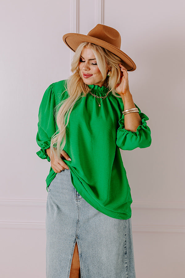 Premium Brunch Date Shift Top - Kelly Green Curves