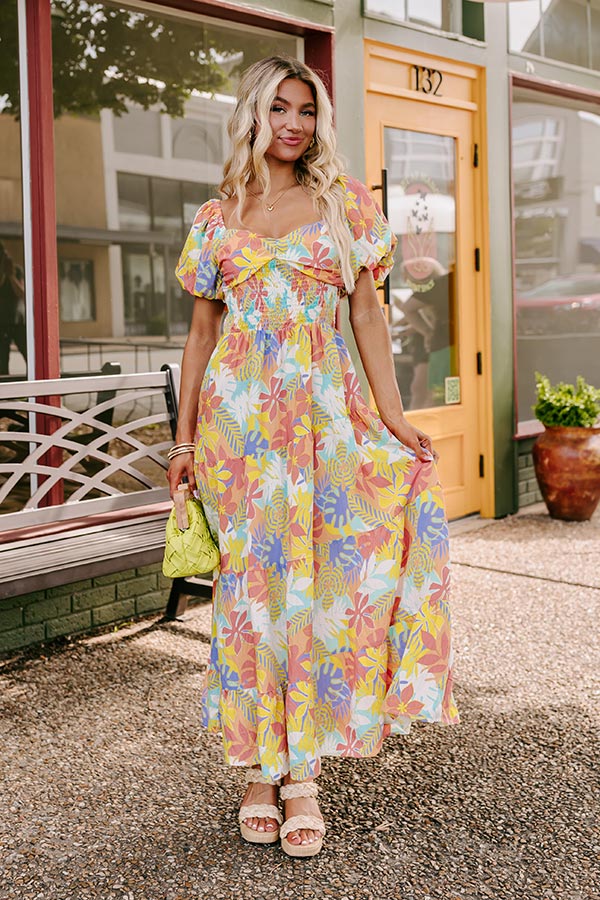 Premium Tropical Escape Maxi Dress in Sea Glass