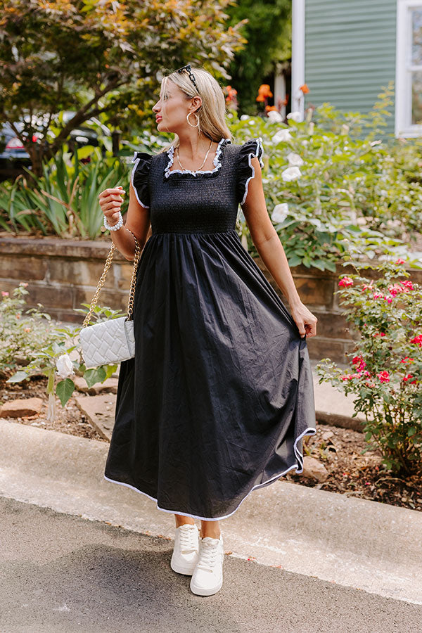 Premium Mimosa Mingle Smocked Midi Dress - Ultimate Black